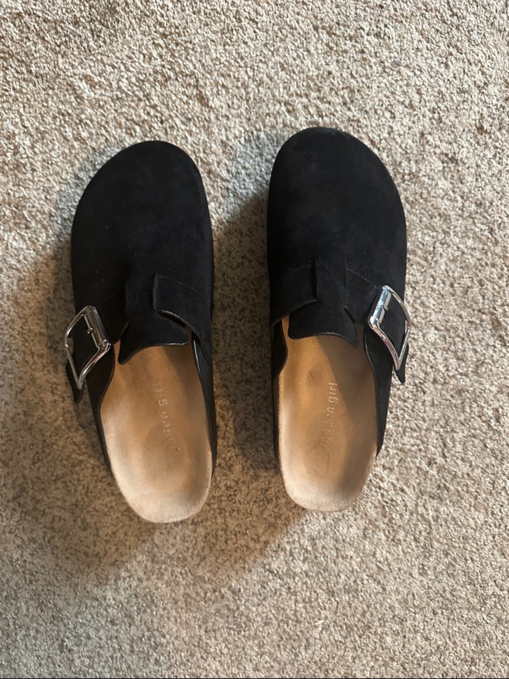 Madden Girl Black Suede Slip-On Mule with Silver Buckle